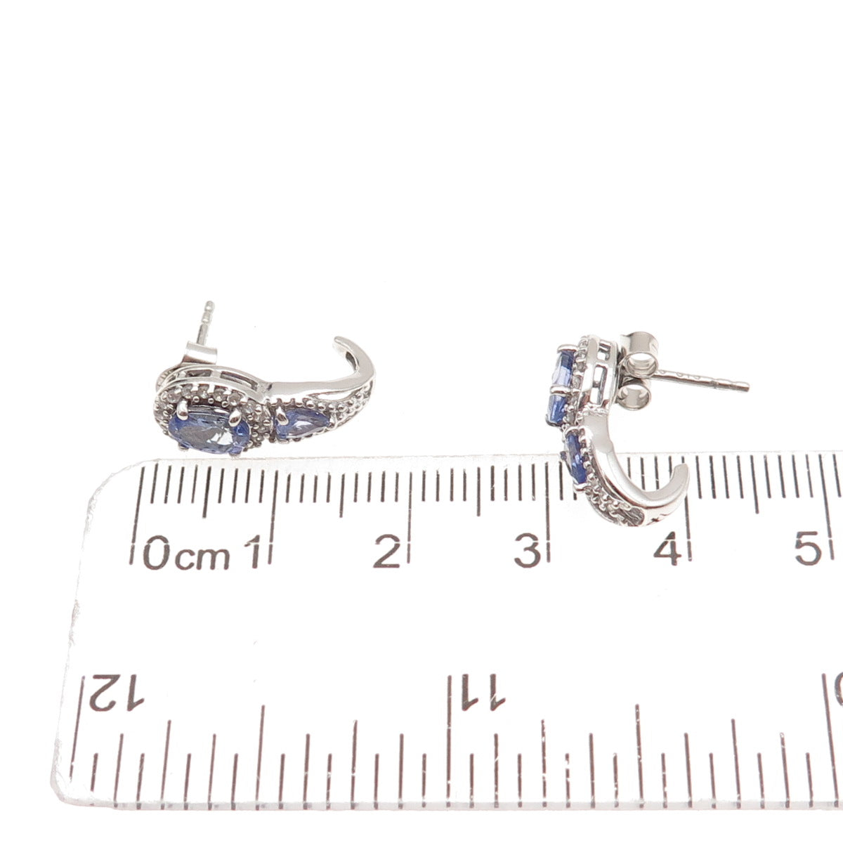 Chuck Clemency 925 Sterling Silver Real Tanzanite & White Topaz Earrings