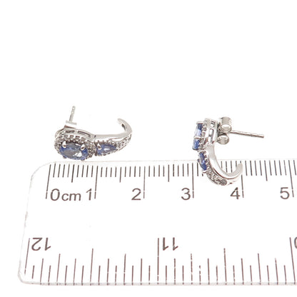 Chuck Clemency 925 Sterling Silver Real Tanzanite & White Topaz Earrings