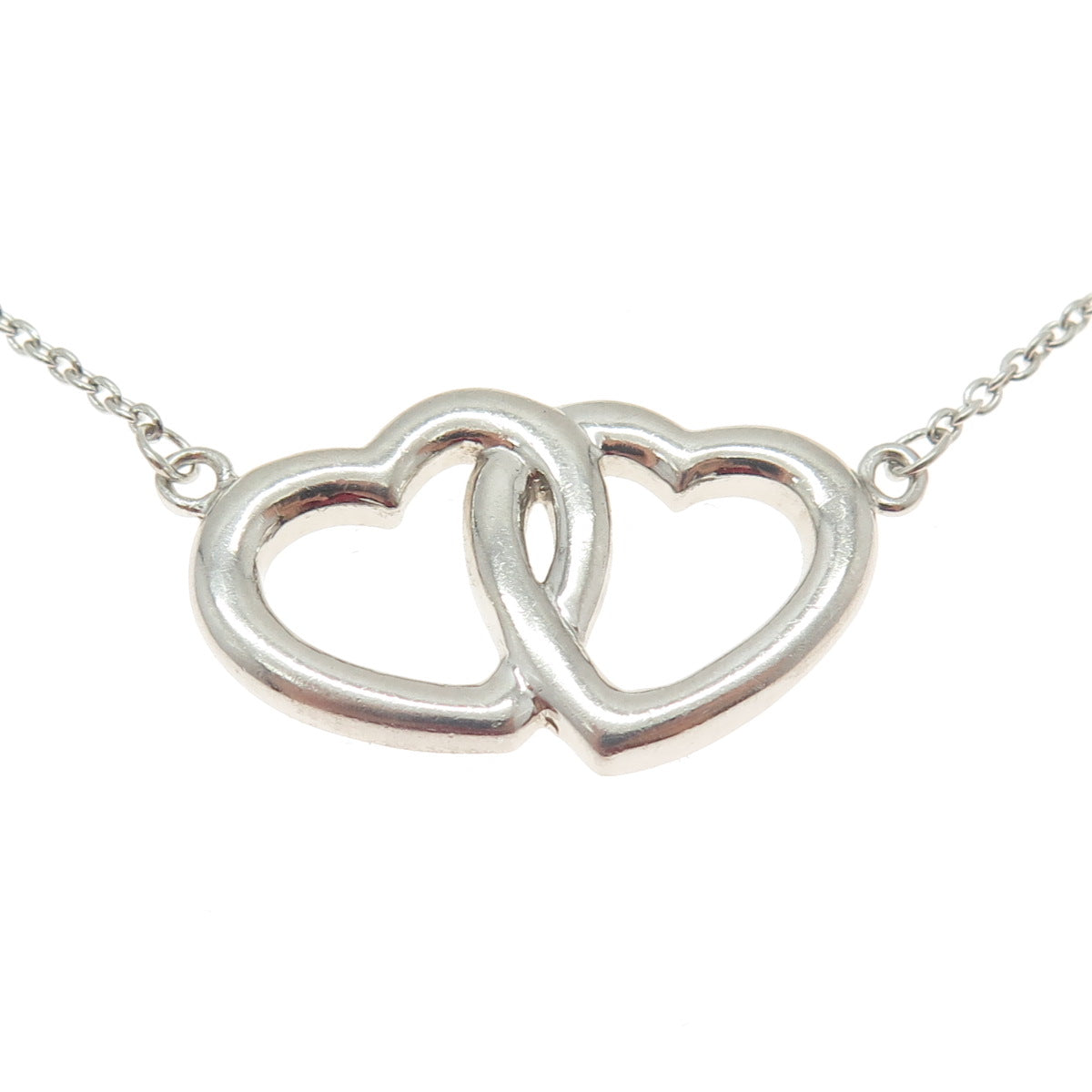 925 Sterling Silver Vintage Couple of Hearts Cable Chain Necklace 16"