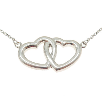 925 Sterling Silver Vintage Couple of Hearts Cable Chain Necklace 16"