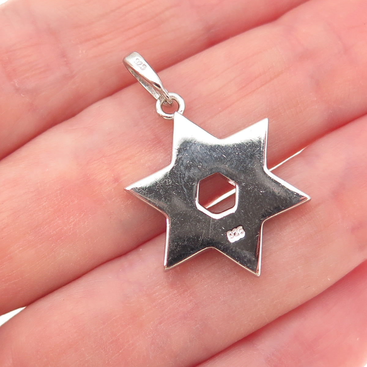 925 Sterling Silver Blue Enamel & C Z Star of David Charm Pendant