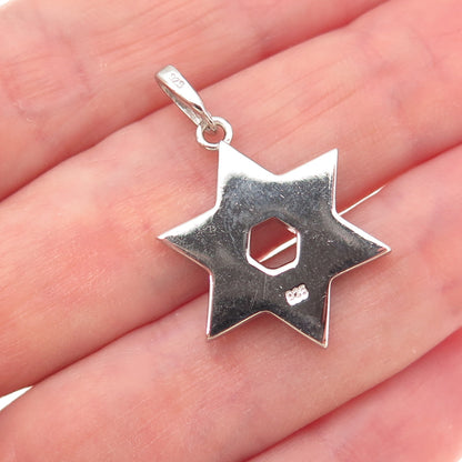 925 Sterling Silver Blue Enamel & C Z Star of David Charm Pendant