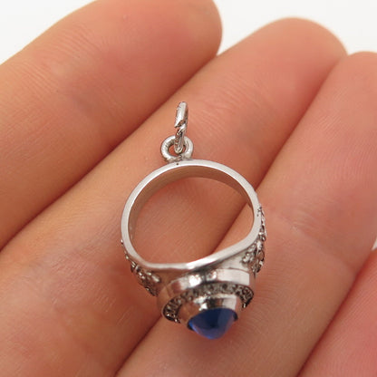 925 Sterling Silver Vintage Wells Glass "Poughkeepsie" High School Ring Pendant