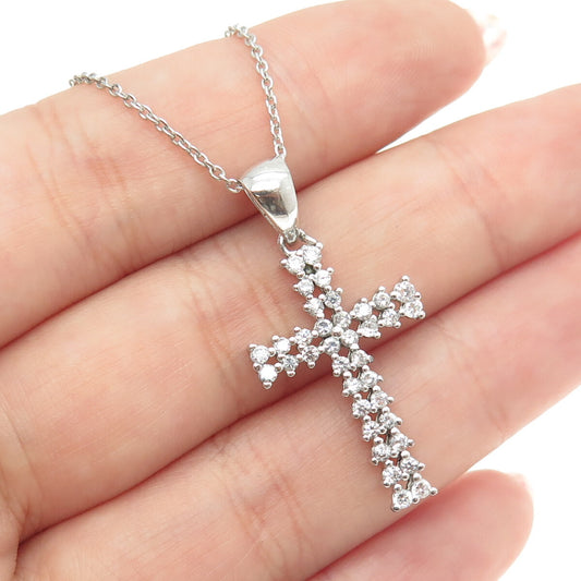 925 Sterling Silver Italy Round-Cut C Z Sparkle Cross Cable Chain Necklace 16"