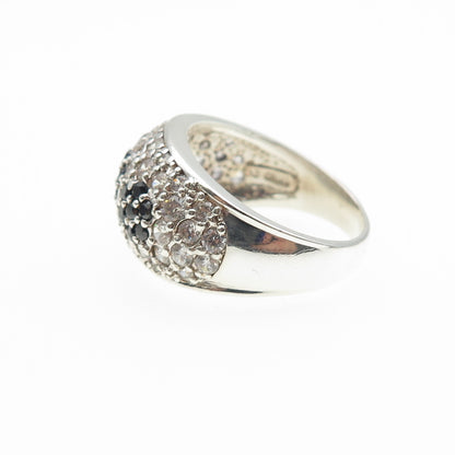 925 Sterling Silver Vintage Round-Cut Black & White C Z Ring Size 7.25