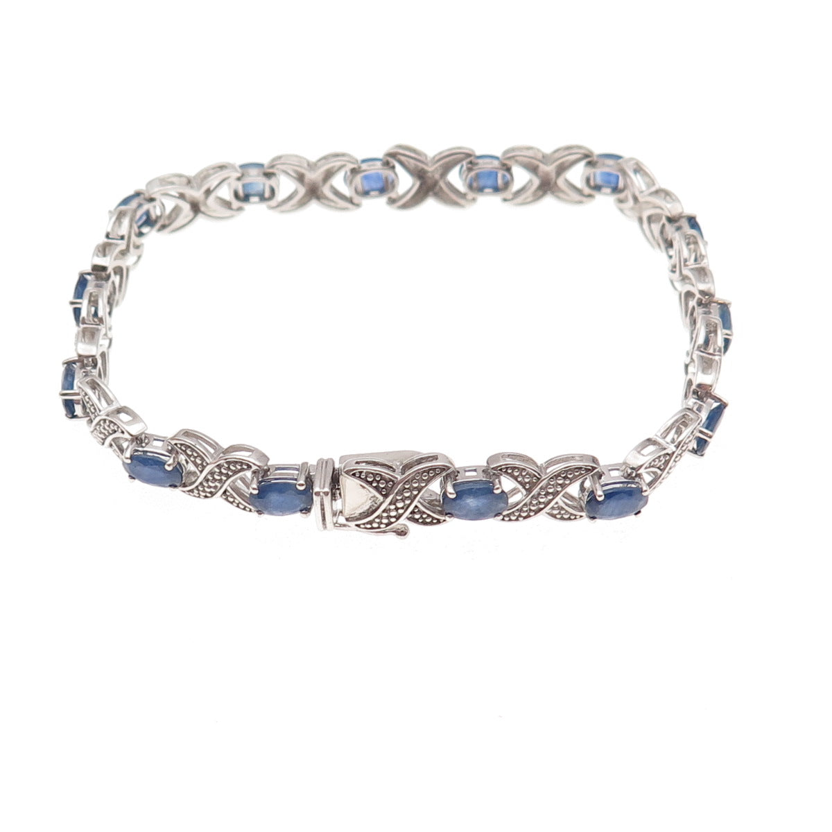 925 Sterling Silver Real Diamond & Sapphire X-Link Bracelet 7.25"