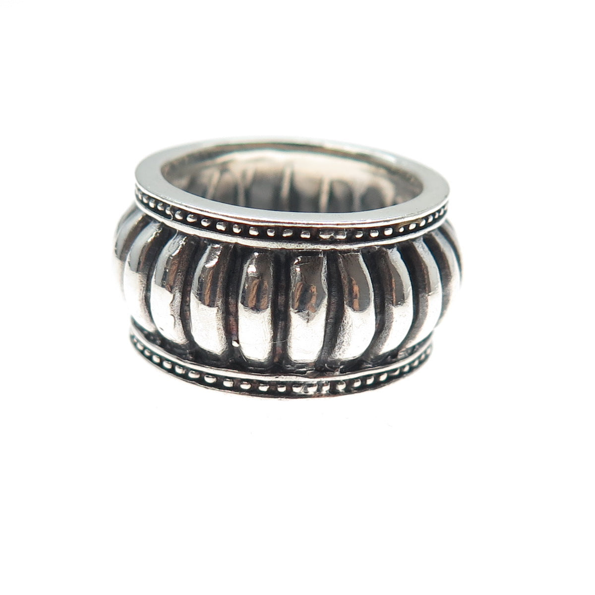 925 Sterling Silver Vintage Modernist Ribbed Oxidized Ring Size 6.25