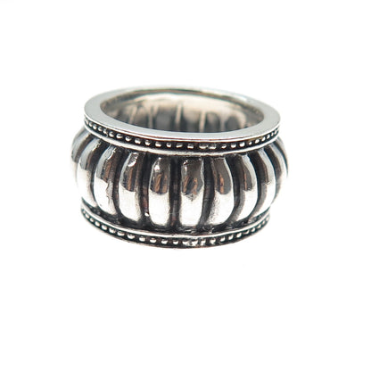 925 Sterling Silver Vintage Modernist Ribbed Oxidized Ring Size 6.25