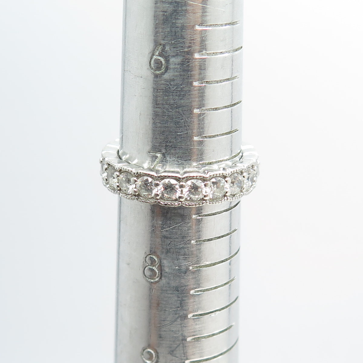 VANNA K 925 Sterling Silver Round-Cut C Z All Around Eternity Ring Size 7.25