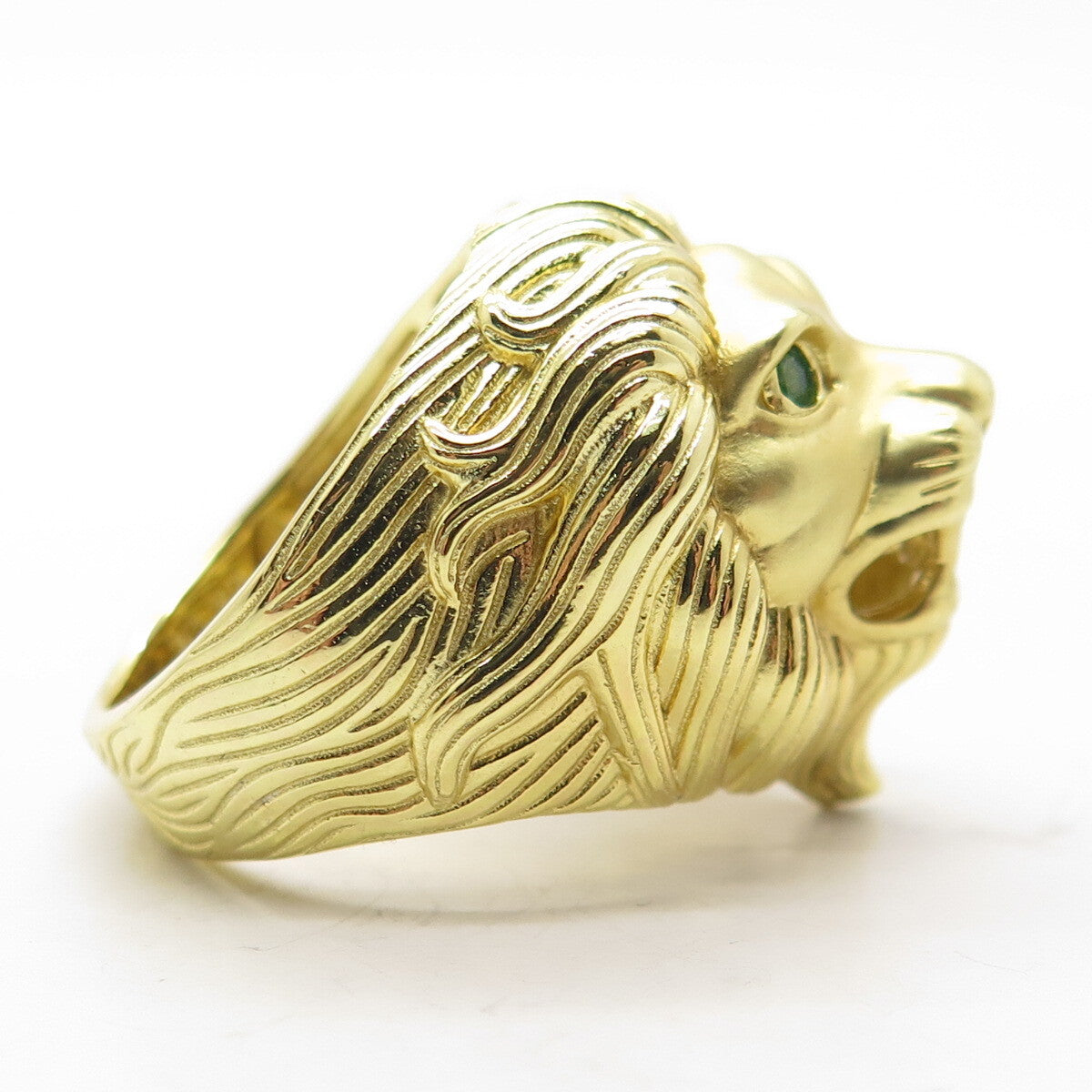925 Sterling Silver Gold Plated White & Green C Z Lion Domed Ring Size 9.25