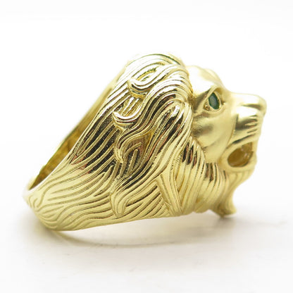 925 Sterling Silver Gold Plated White & Green C Z Lion Domed Ring Size 9.25