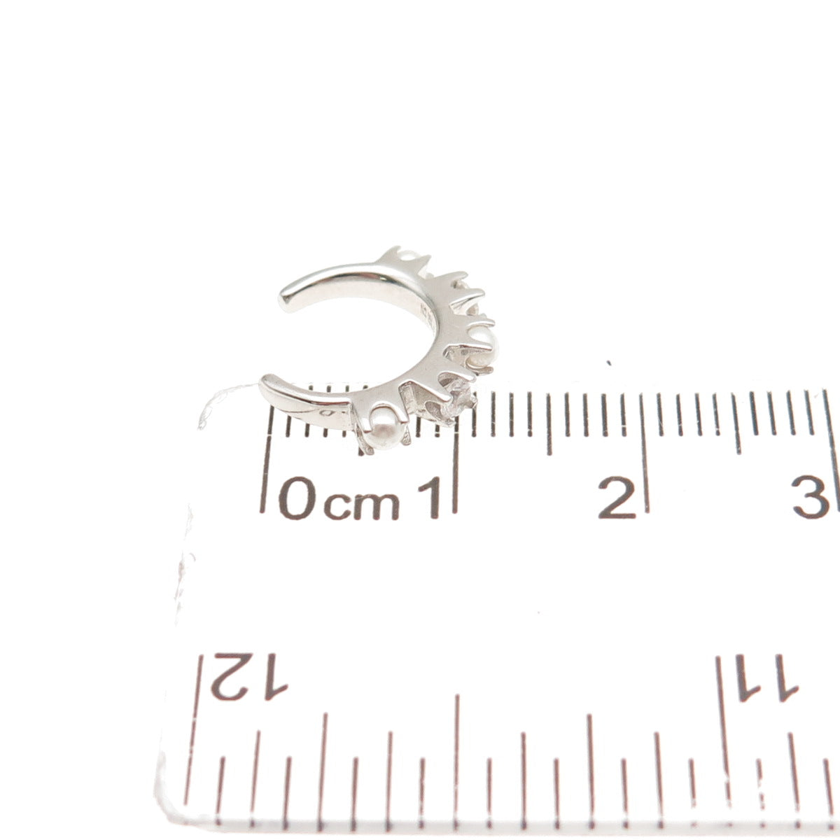 925 Sterling Silver Real Pearl & Round-Cut C Z SINGLE Cuff Earring