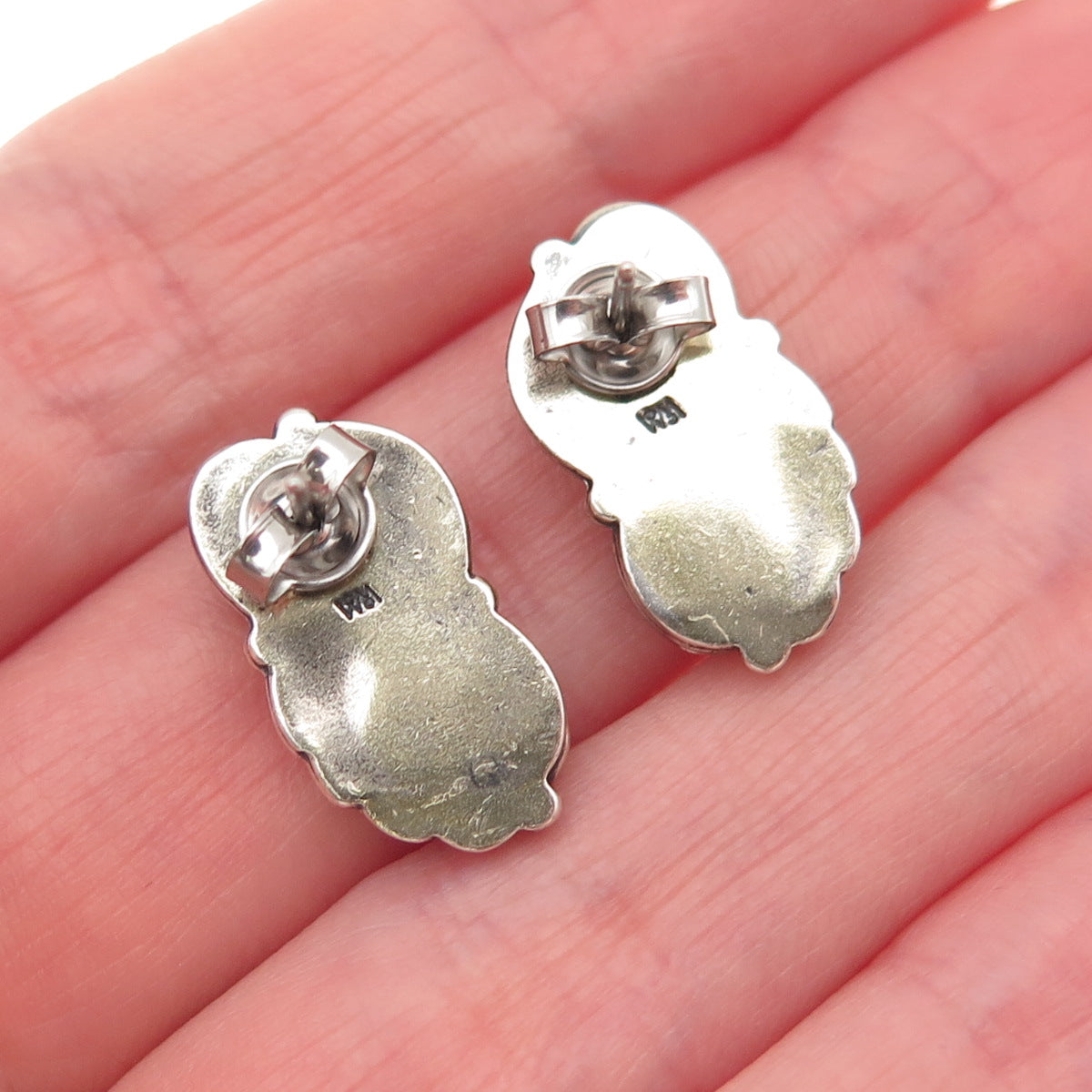 Wheeler Mfg Old Pawn Sterling Silver Vintage Hematite Floral Oxidized Earrings