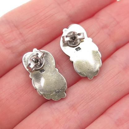 Wheeler Mfg Old Pawn Sterling Silver Vintage Hematite Floral Oxidized Earrings