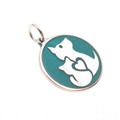 925 Sterling Silver Turquoise Enamel Dog & Cat Friendship Tag Charm Pendant