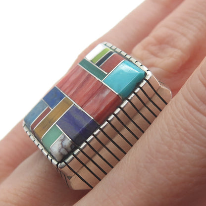 JIMMY POYER NAVAJO Old Pawn Sterling Silver Vintage Multi-Gem Ring Size 11.25