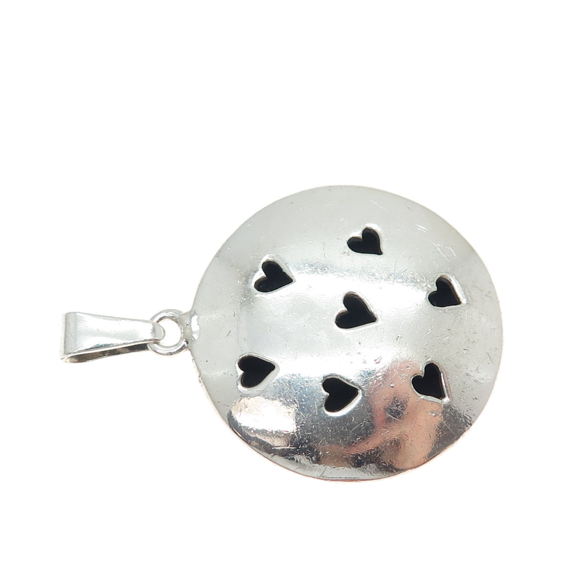 925 Sterling Silver Vintage Mexico Heart Shadow Box Disc Charm Pendant