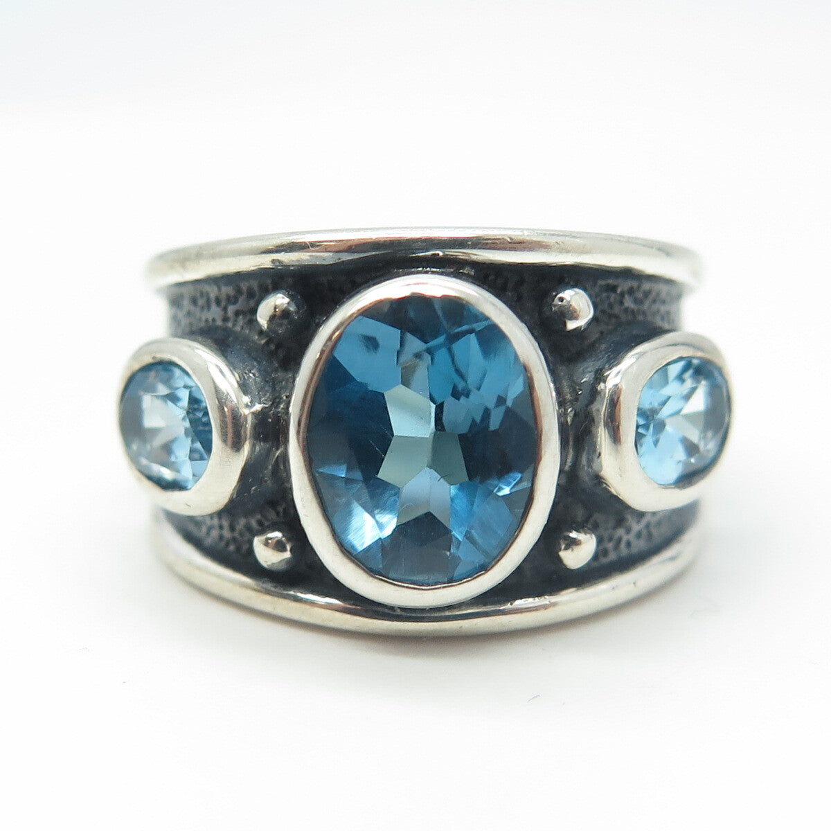 CLYDE DUNEIER CID 925 Sterling Silver Vintage Real Blue Topaz Ring Size 5.25