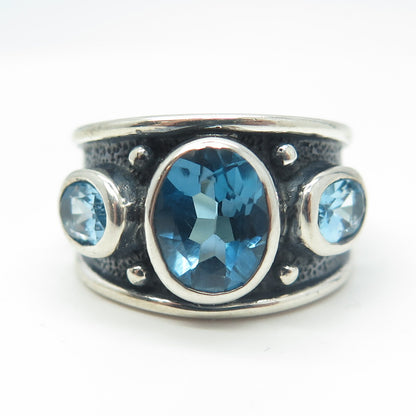 CLYDE DUNEIER CID 925 Sterling Silver Vintage Real Blue Topaz Ring Size 5.25