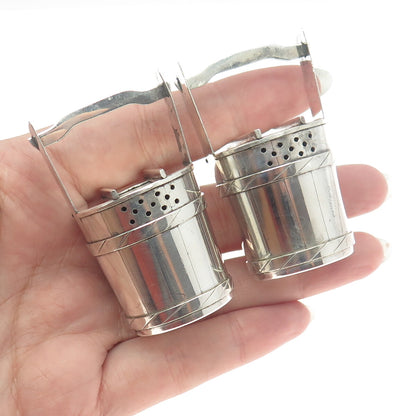 950 Silver Antique Japan Water Bucket SET of 2 Salt & Pepper Shakers