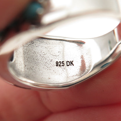 925 Sterling Silver Real Sleeping Beauty Turquoise Oxidized Ring Size 8.5