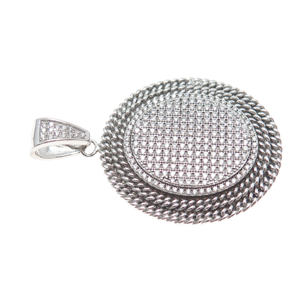 925 Sterling Silver Round-Cut C Z Sparkle Oval Disc Charm Pendant