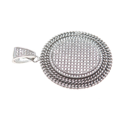 925 Sterling Silver Round-Cut C Z Sparkle Oval Disc Charm Pendant