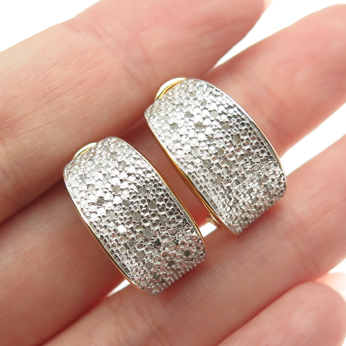 DBJ DEE BERKLE 925 Sterling Silver Gold Plated Real Diamond Omega Back Earrings