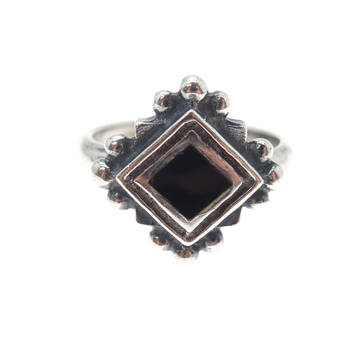 925 Sterling Silver Vintage Real Black Onyx Oxidized Ring Size 8