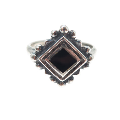 925 Sterling Silver Vintage Real Black Onyx Oxidized Ring Size 8