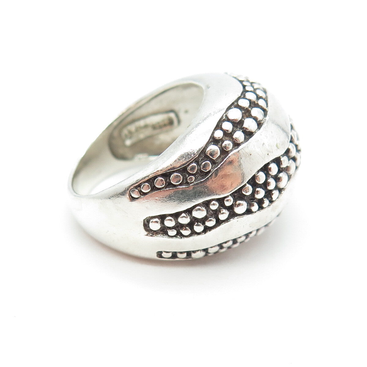 925 Sterling Silver Vintage Wavy Dome Granulated Ring Size 6.75