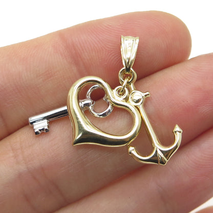 14K Yellow & White Gold Heart Key Anchor Multi-Charm Pendant