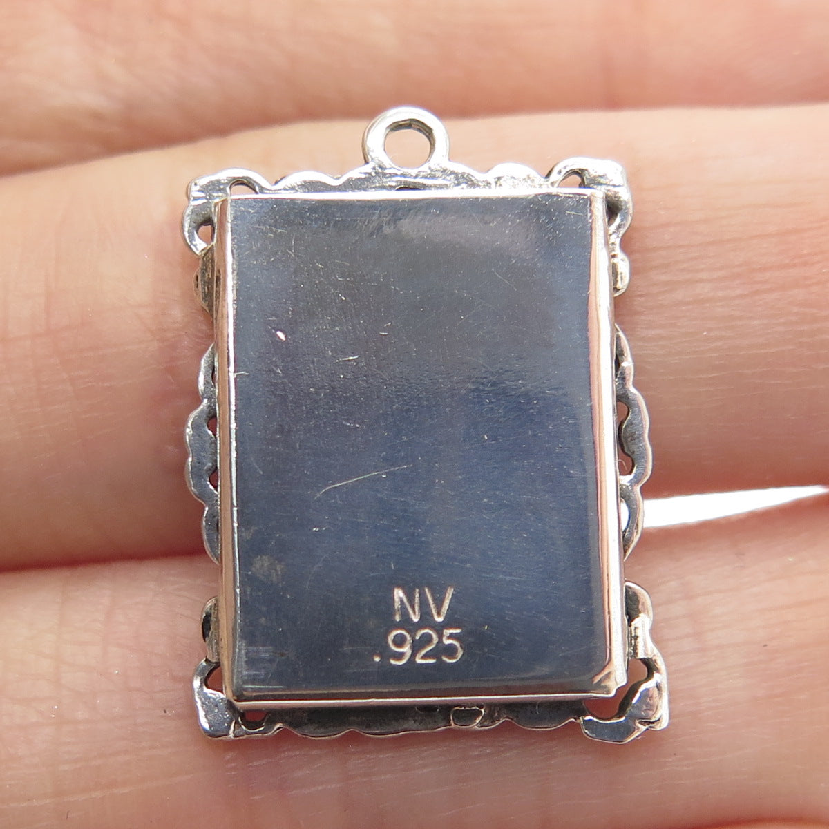 NEVADA 925 Sterling Silver Vintage Ornate Picture Frame Oxidized Charm Pendant