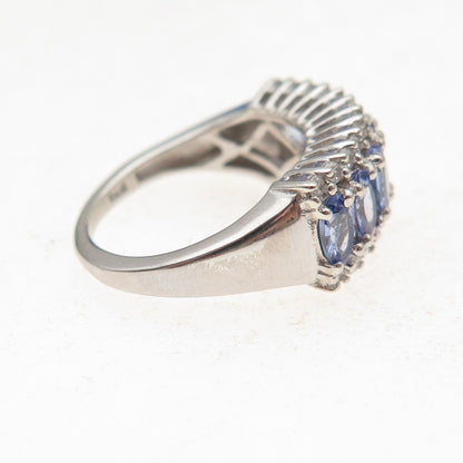 Chuck Clemency 925 Sterling Silver Real Tanzanite & White Topaz Ring Size 5.25