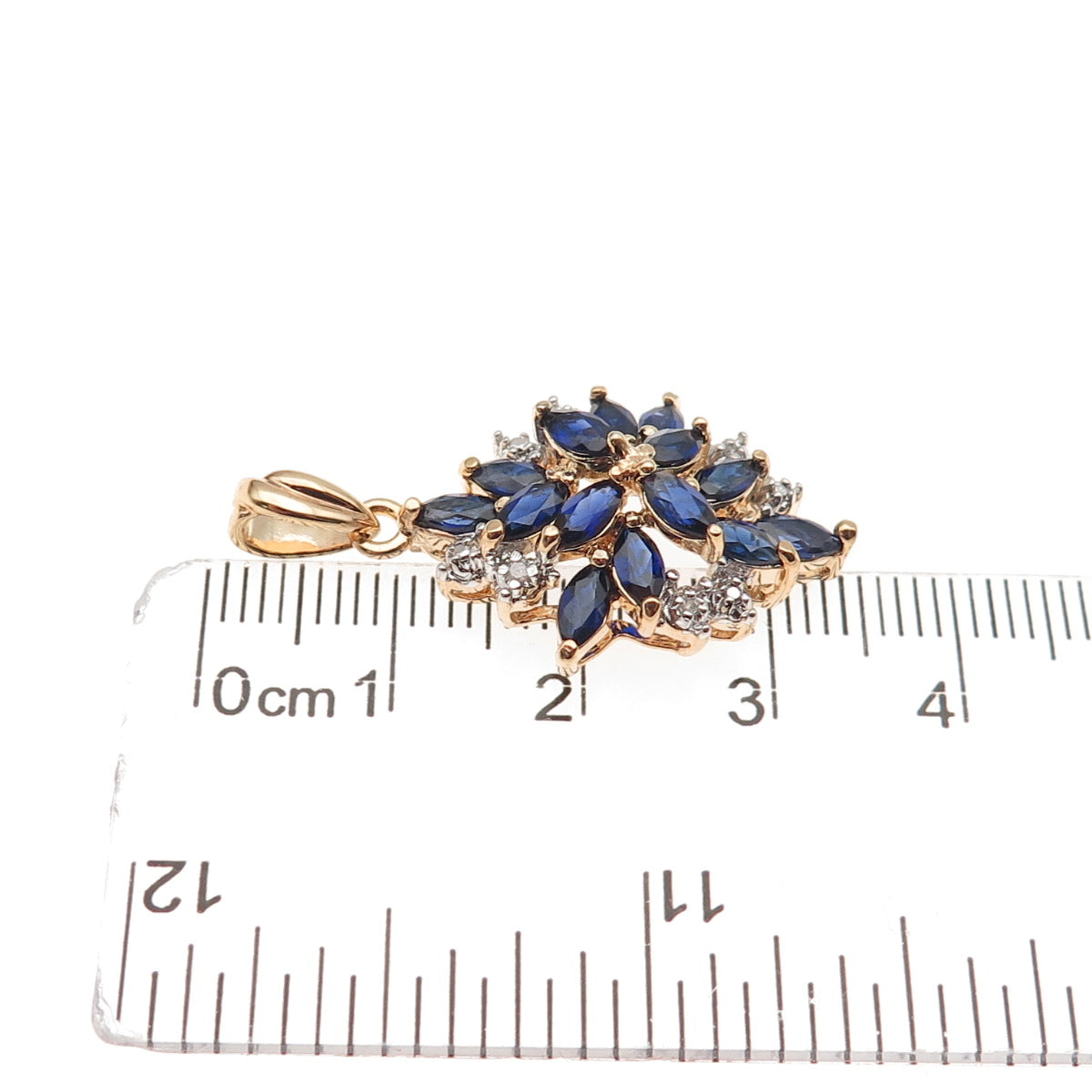 Ross Simons 925 Sterling Gold Plated Real Diamond & Lab-Created Sapphire Pendant