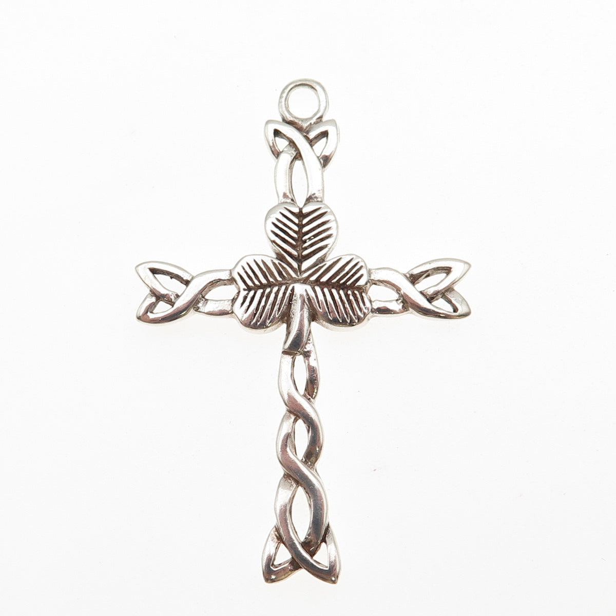 925 Sterling Silver Vintage Celtic Trinity Cross Clover Lucky Oxidized Pendant