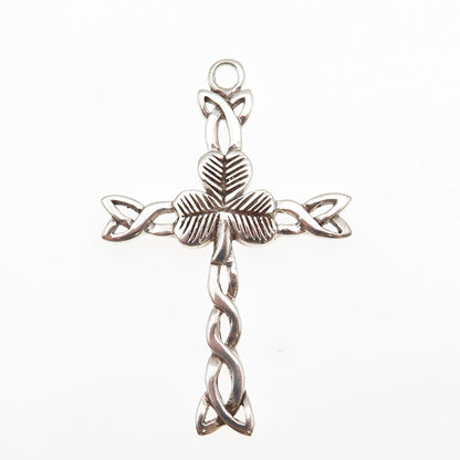 925 Sterling Silver Vintage Celtic Trinity Cross Clover Lucky Oxidized Pendant