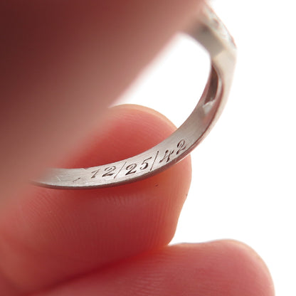Antique Art Deco Platinum Real Round-Cut Diamond Engraved Ring Size 5.5