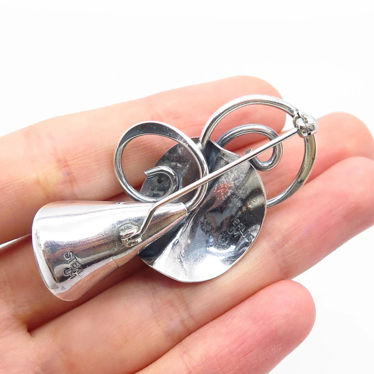925 Sterling Silver Vintage Calla Lily Floral Pin Brooch