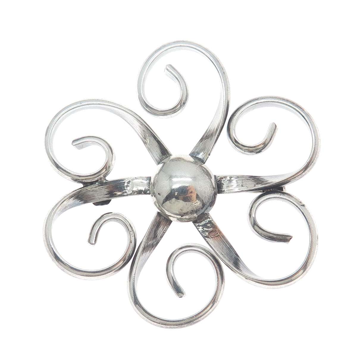 925 Sterling Silver Vintage Flower Modernist Pin Brooch