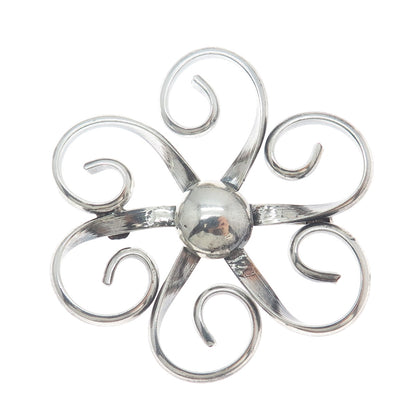 925 Sterling Silver Vintage Flower Modernist Pin Brooch