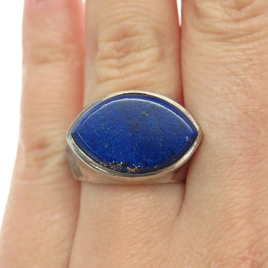 925 Sterling Silver Vintage Real Lapis Lazuli Gemstone Ring Size 7