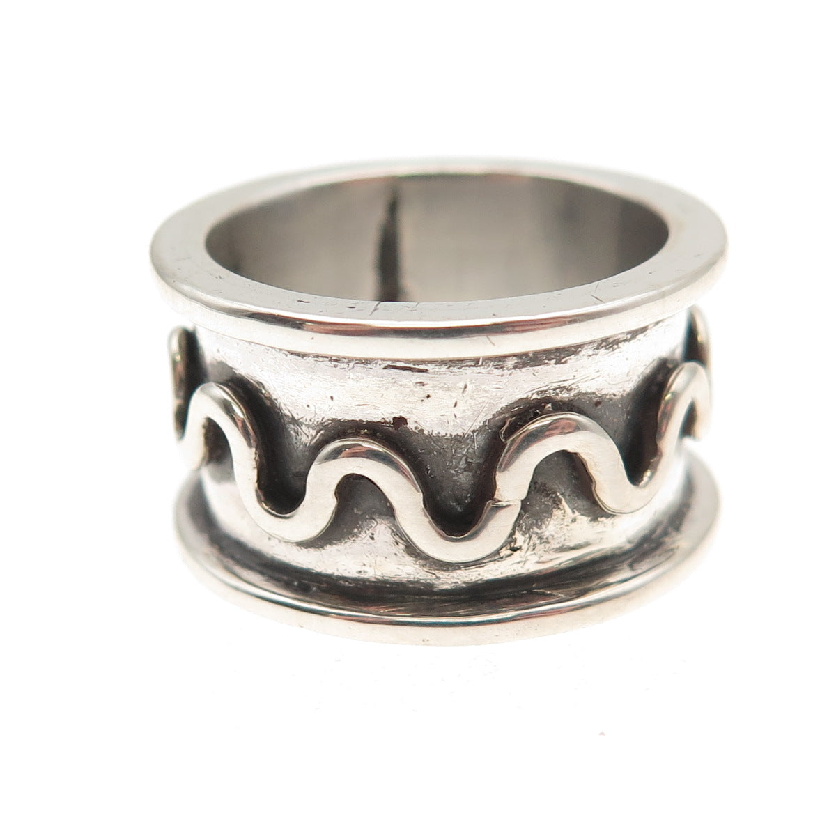 925 Sterling Silver Vintage Zig Zag Wave Oxidized Band Ring Size 6.75