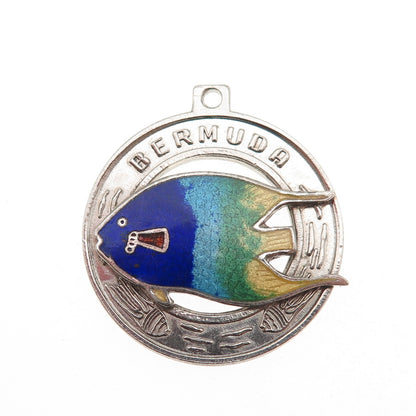 BREADNER CO. Sterling Silver Vintage Enamel Bermuda Tropical Fish Charm Pendant