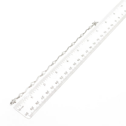 Ross Simons 925 Sterling Silver Round-Cut C Z Heart Wavy Bar Link Bracelet 7.25"