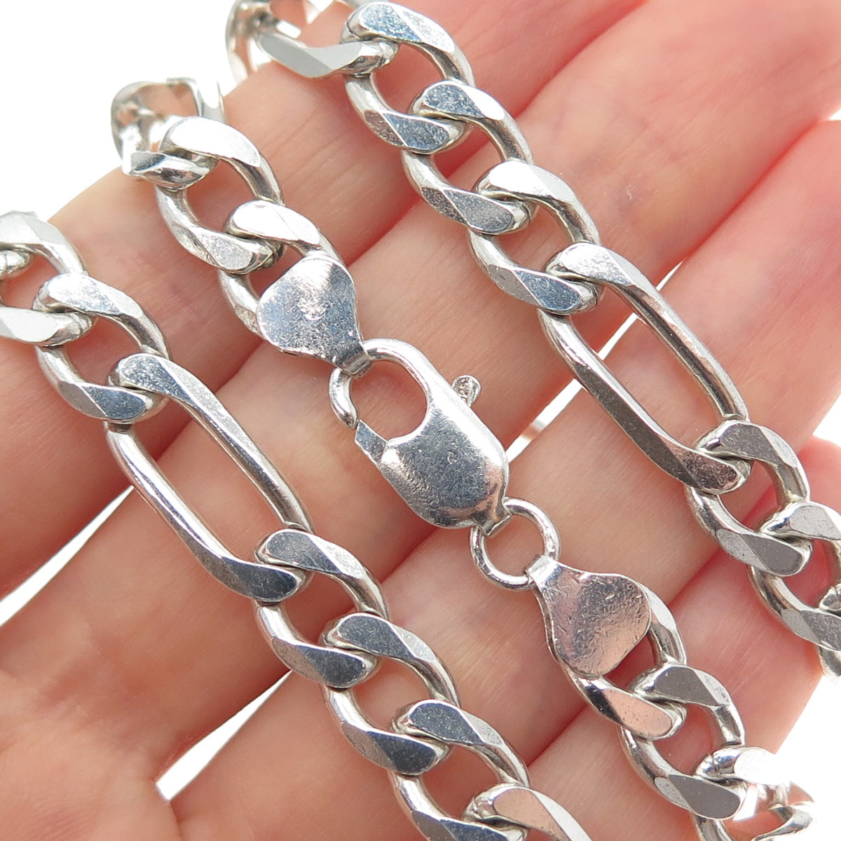 925 Sterling Silver Vintage Italy Figaro Chain Necklace 20"