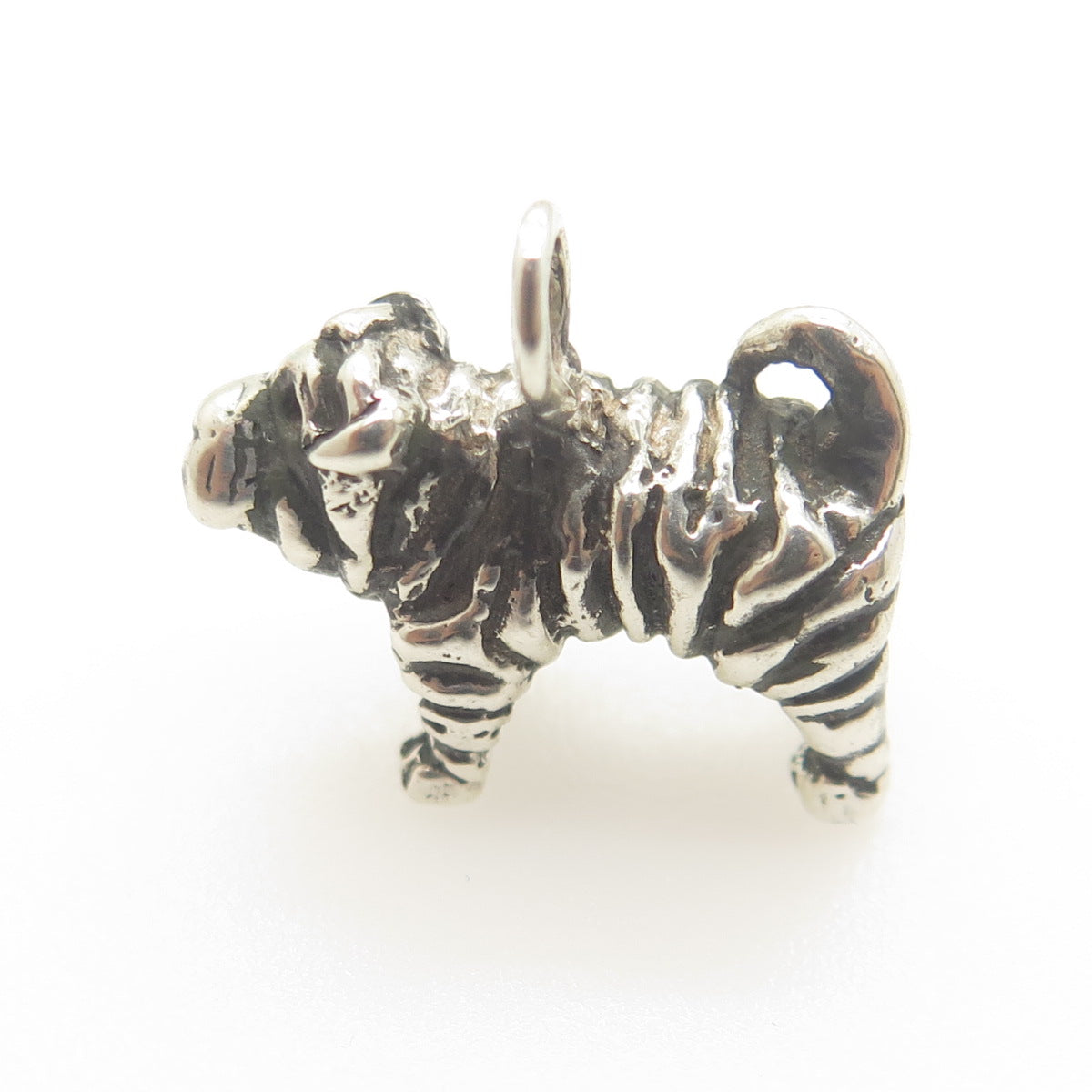 925 Sterling Silver Vintage Sharpei Dog Minimalist 3D Charm Pendant