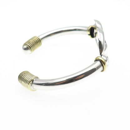 925 Sterling 2-Tone Vintage Mexico Modernist Heart Adjustable Bracelet 6.5"