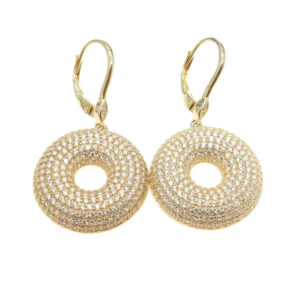 925 Sterling Silver Gold Plated Pave C Z Dangling Earrings