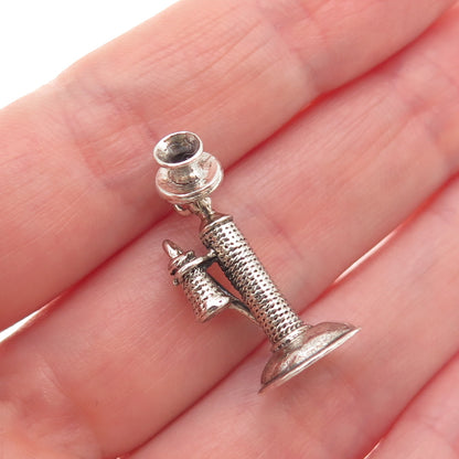 DANECRAFT 925 Sterling Antique Art Deco Retro Candlestick Phone 3D Mini Pendant